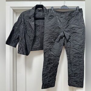 Black Textured Blazer and Pants Suit